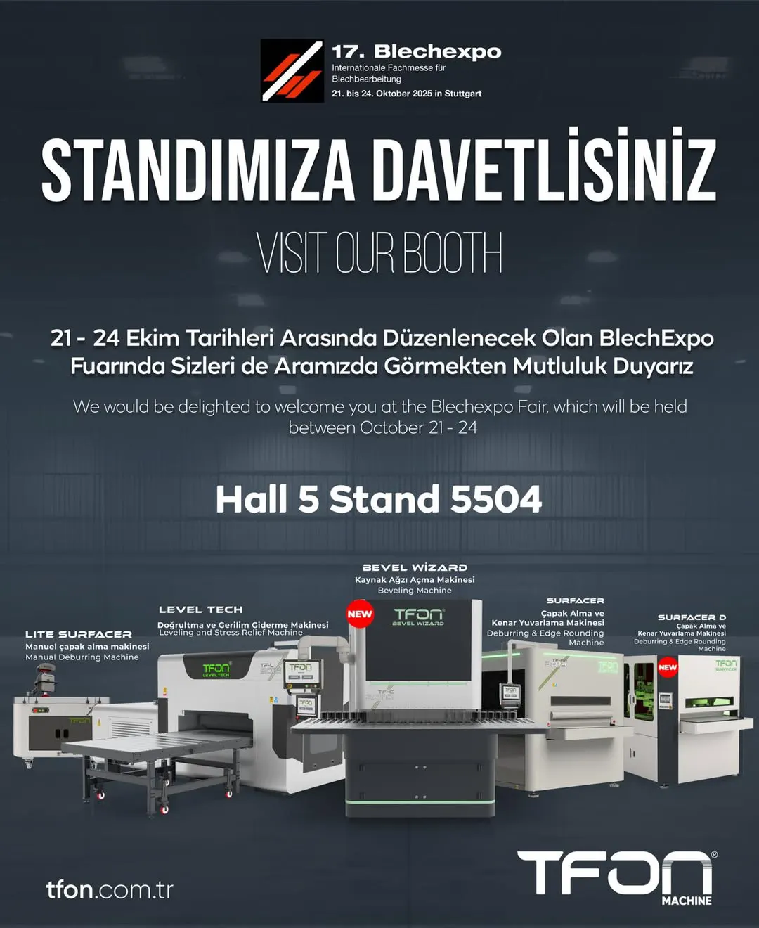 TFON Blechexpo 2025 Stuttgart Fuarı’nda — 21–24 Oct, fuar duyurusu