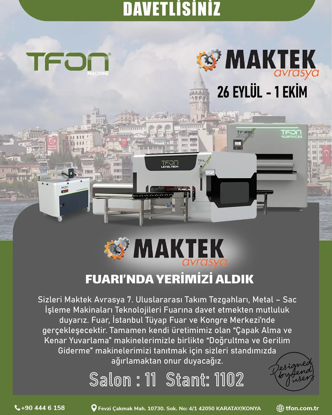 TFON MAKTEK Avrasya Fuarı’nda — 26 Sep – 1 Oct 2026, fuar duyurusu