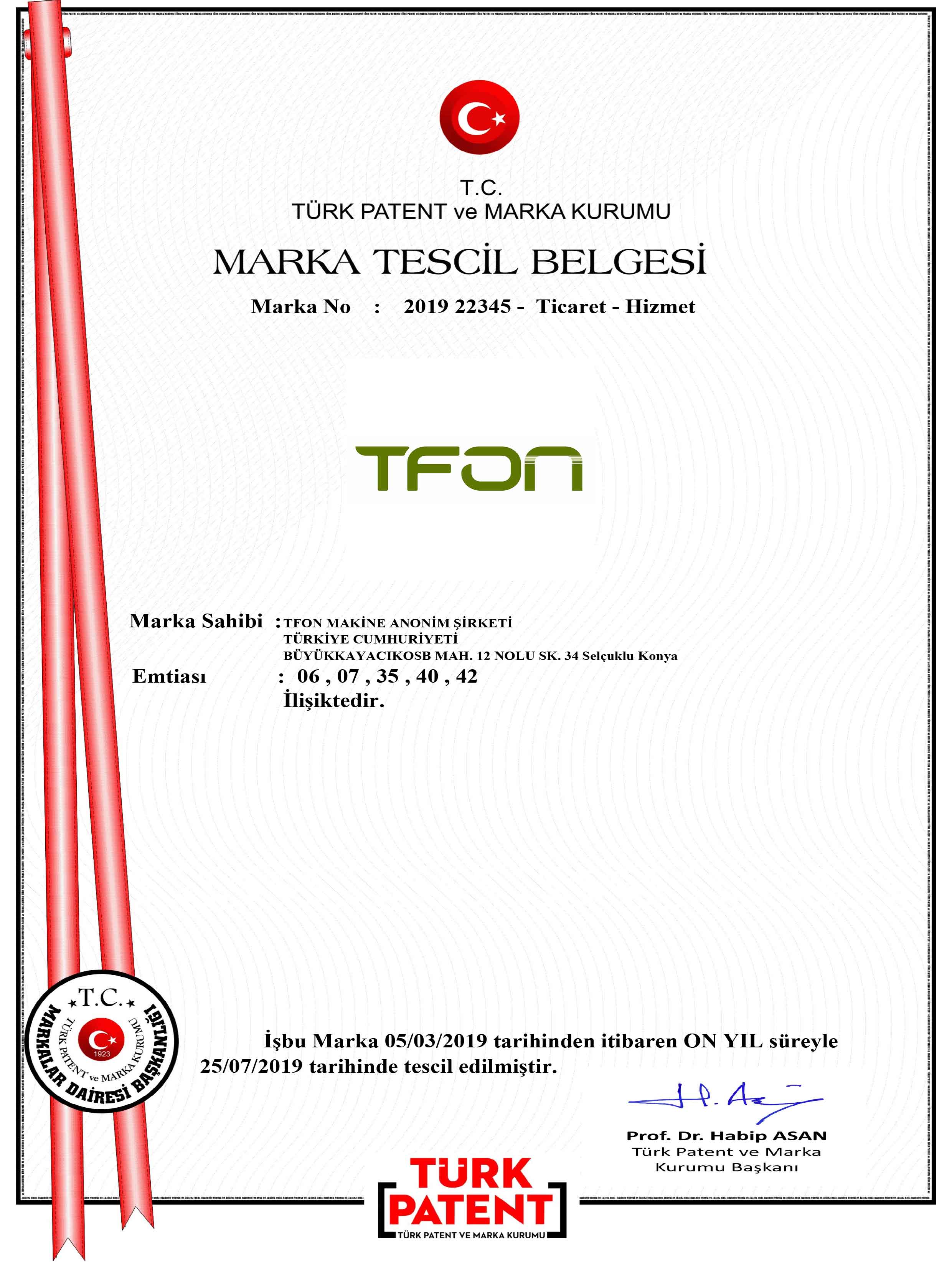 Trademark registration certificate