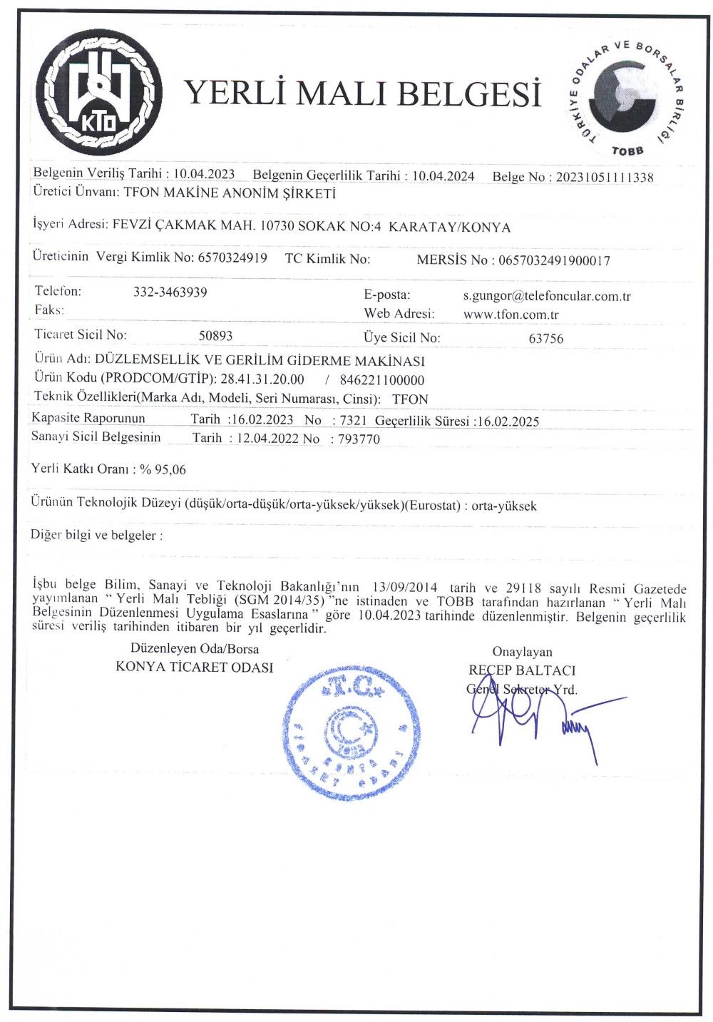 TFON Leveltech® Domestic Product Document