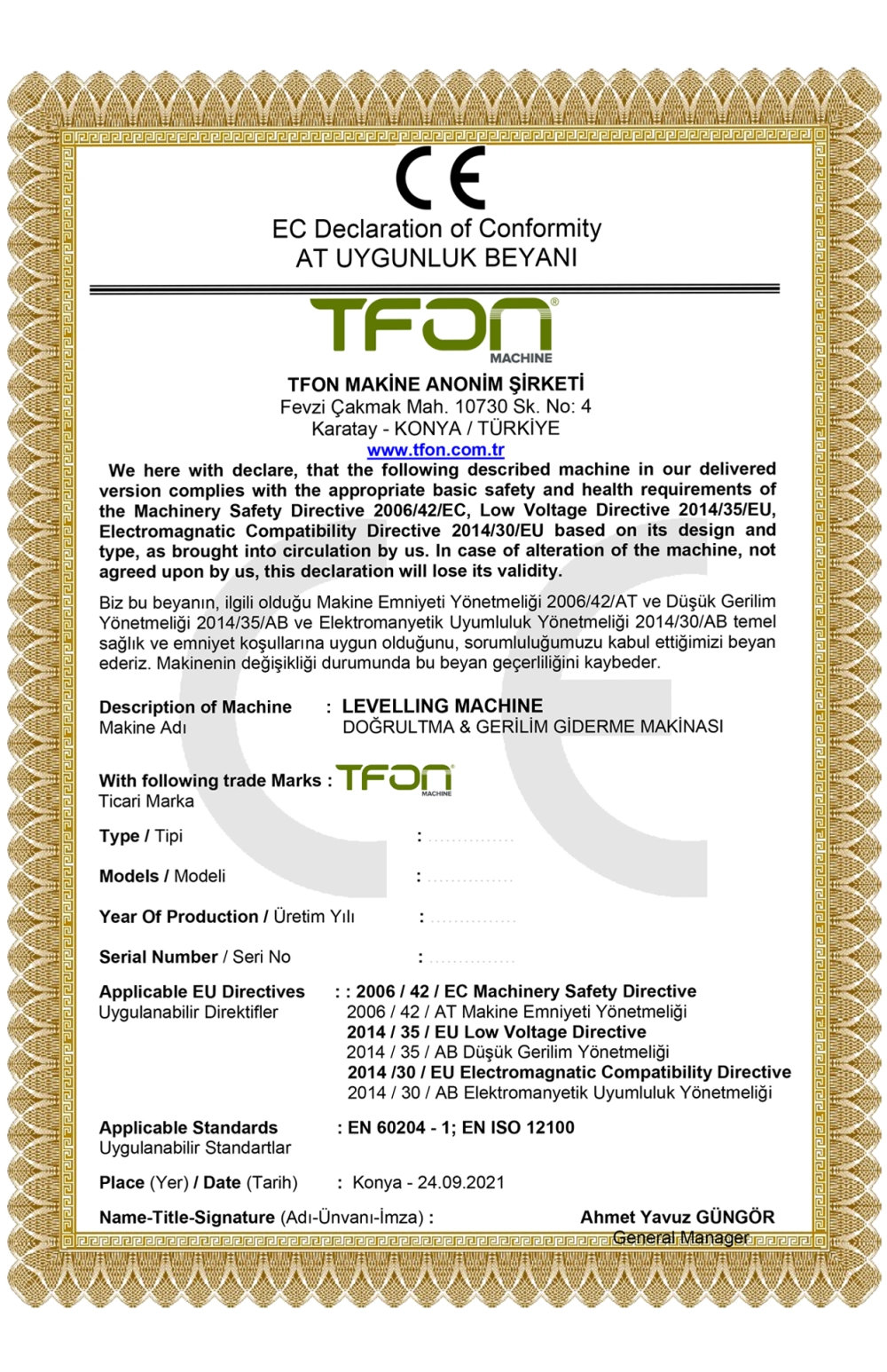 EC Declaration of Conformity