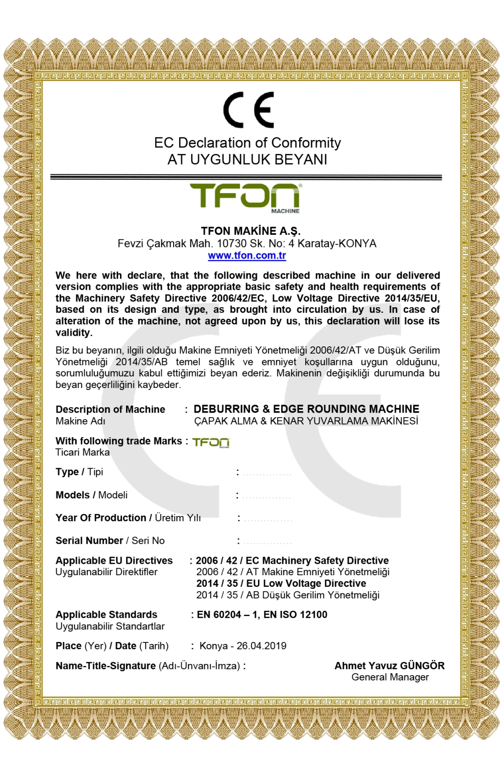 EC Declaration of Conformity