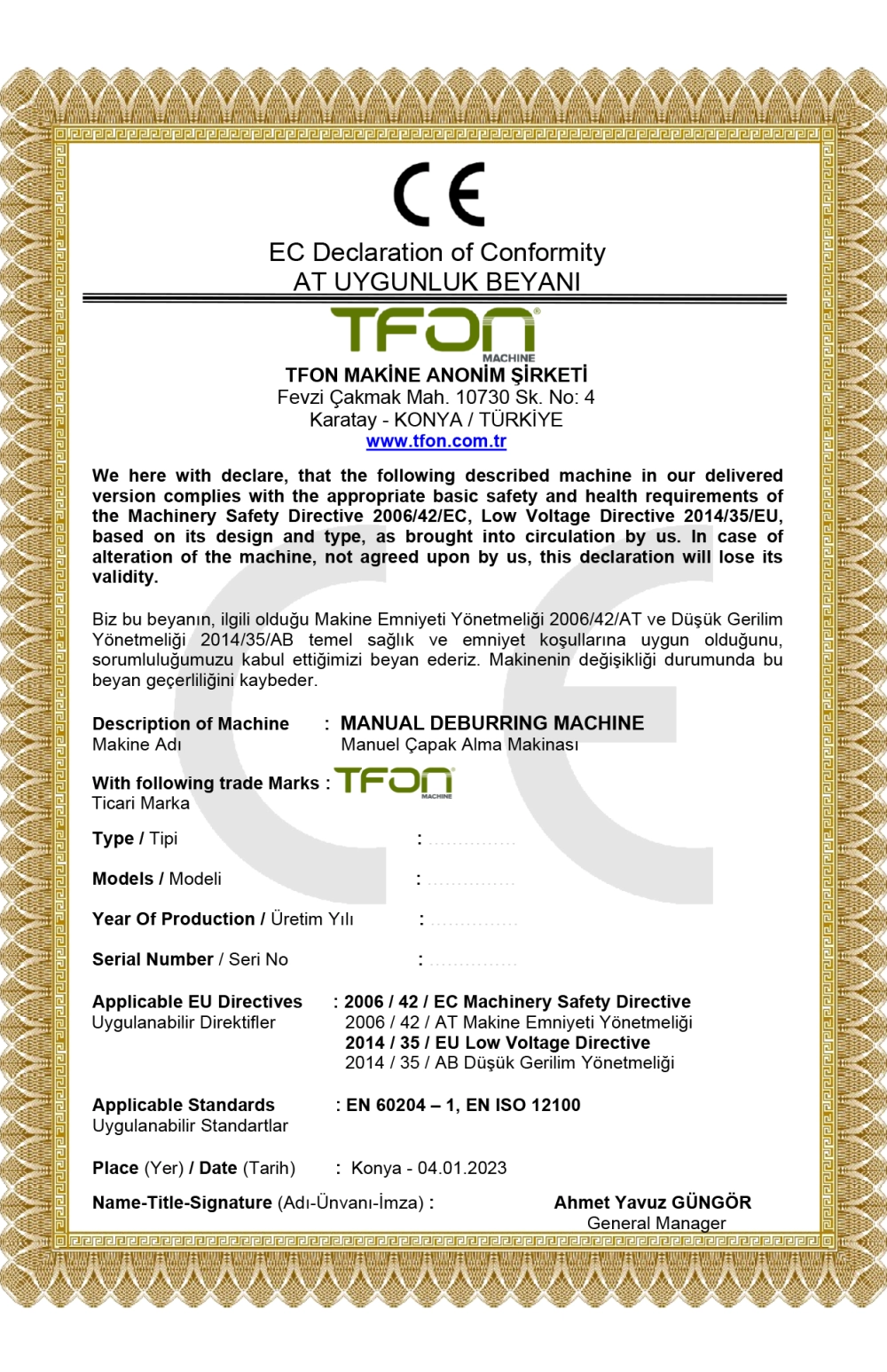 EC Declaration of Conformity